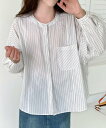 【SALE/20%OFF】BANICO 【BANICO】ストライプラウンドネックコットンシャツ アイモハ トップス シャツ・ブラウス ホワイト【送料無料】