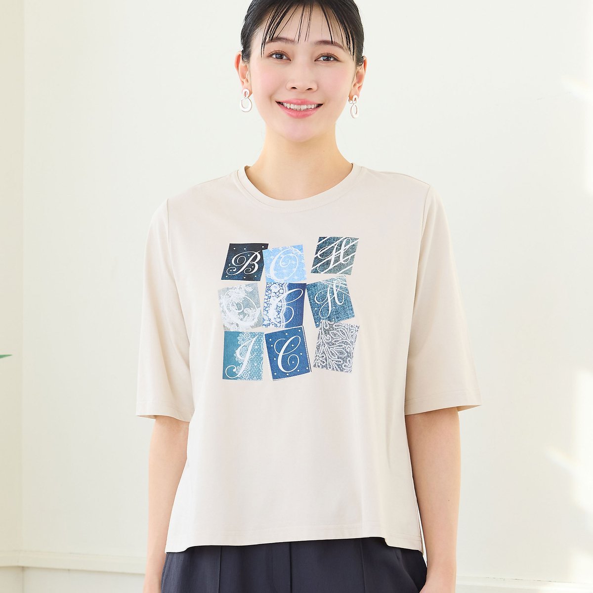 missel 【洗える・L~4Lサイズ】BOHO CHIC Tシャツ ミゼール トップス カットソー・Tシャツ ベージュ ネイビー