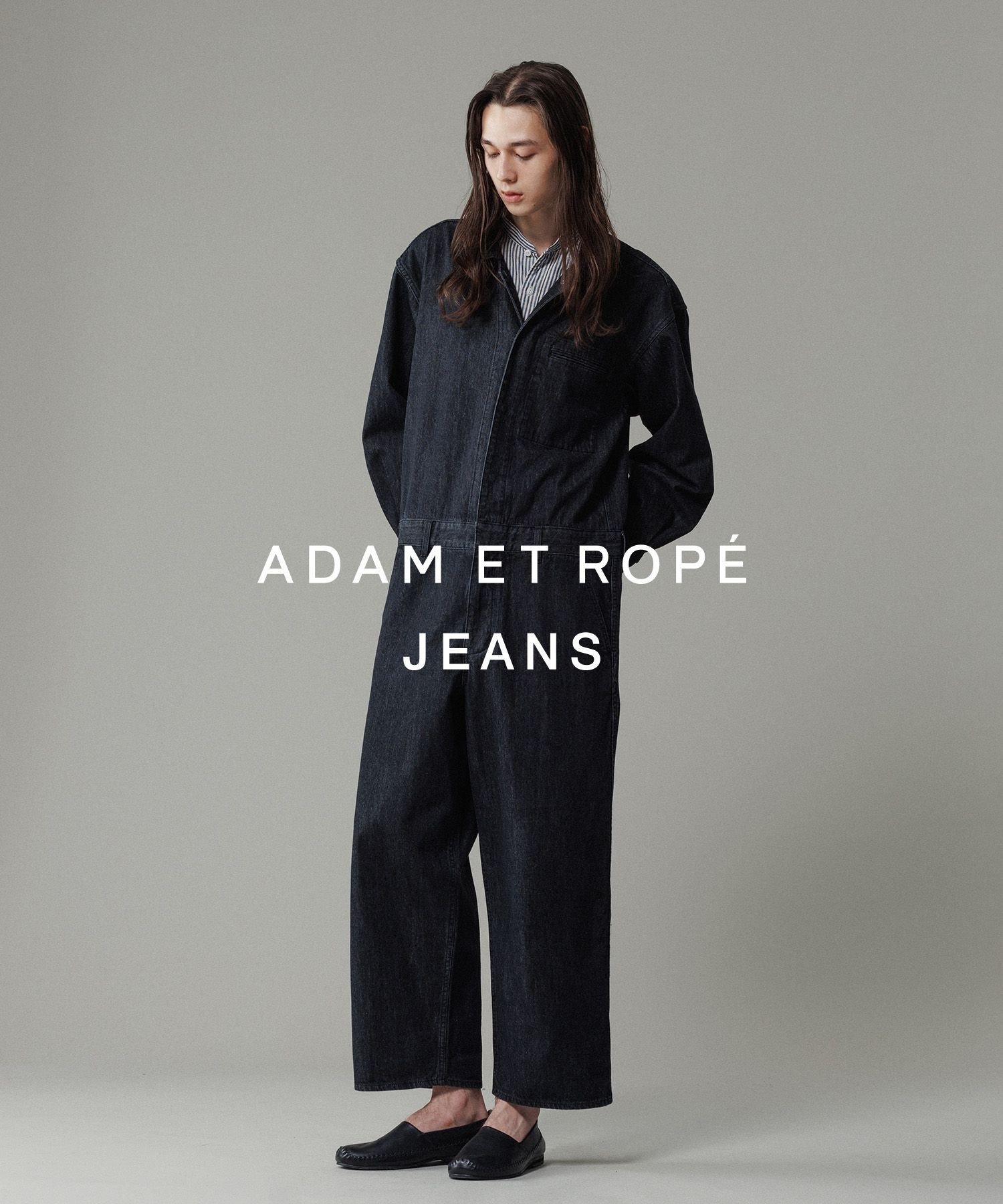 ADAM ET ROPE' HOMME デニム オールインワン / ADAM ET ROPE' JEANS -IS-O- アダムエロペ オールインワン・オーバーオール オールインワン・つなぎ ネイビー ブラック【送料無料】
