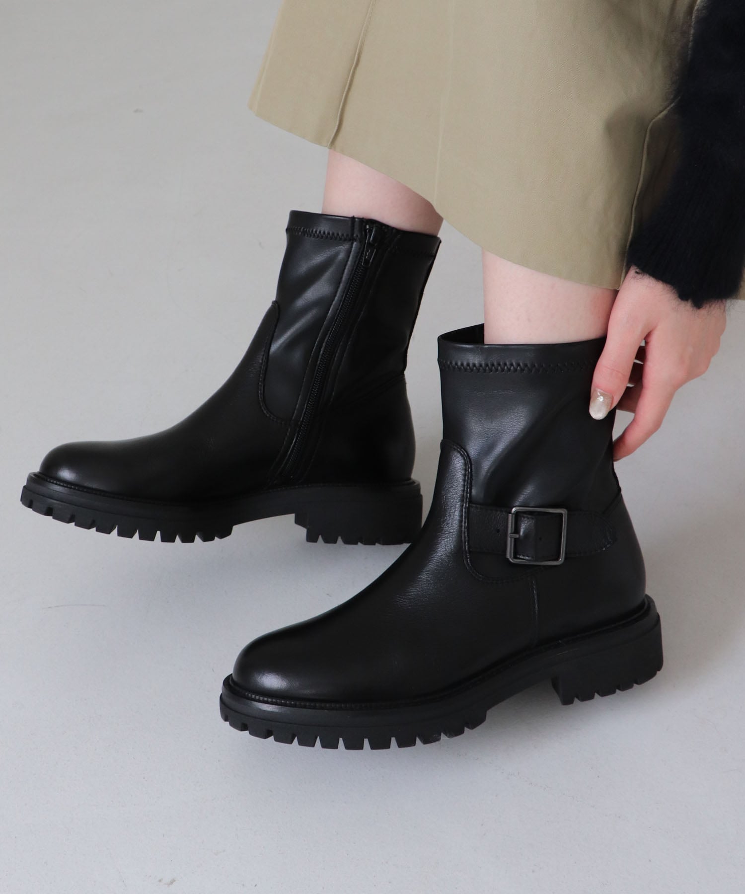 【SALE／12%OFF】EVOL 【本革・柔らかい】ベルトストレッチショートブーツ イーボル シューズ・靴 ブーツ ブルー【送料無料】