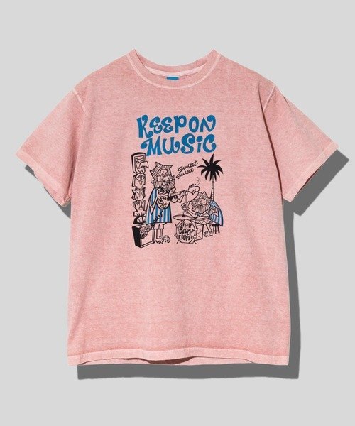 GOOD ON/グッドオン KEEP ON MUSIC S/S TEE (MENS) ゴースローキャラバン トップス カットソー・Tシャツ ピンク ネイビー