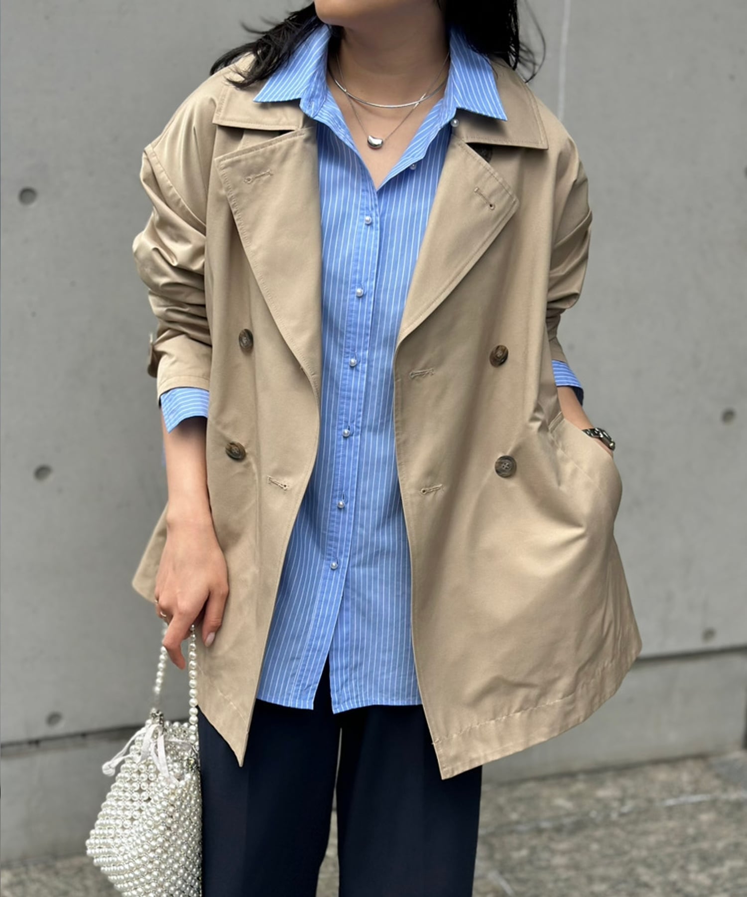 【SALE／20%OFF】Emma Taylor バックフレアミドルトレンチコート スタイルドア ジャケット・アウター トレンチコート ブラック ベージュ【送料無料】