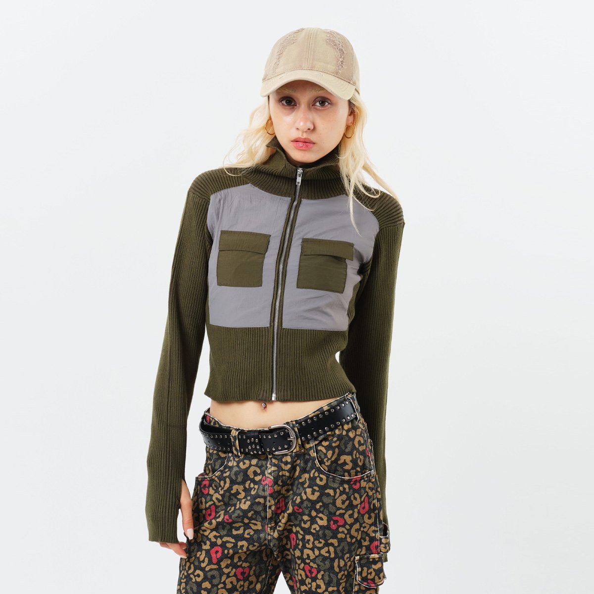 atmos pink atmos pink Docking Knit Zip-up KHAKI アトモス ジャケット・アウター その他のジャケット・アウター カーキグリーン