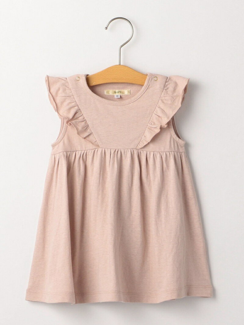 【SALE／40%OFF】SHIPS KIDS SHIPSKIDS:フリルノースリーブワンピース(80~90cm) シップス ワンピース シャツワンピース ピンク グレー