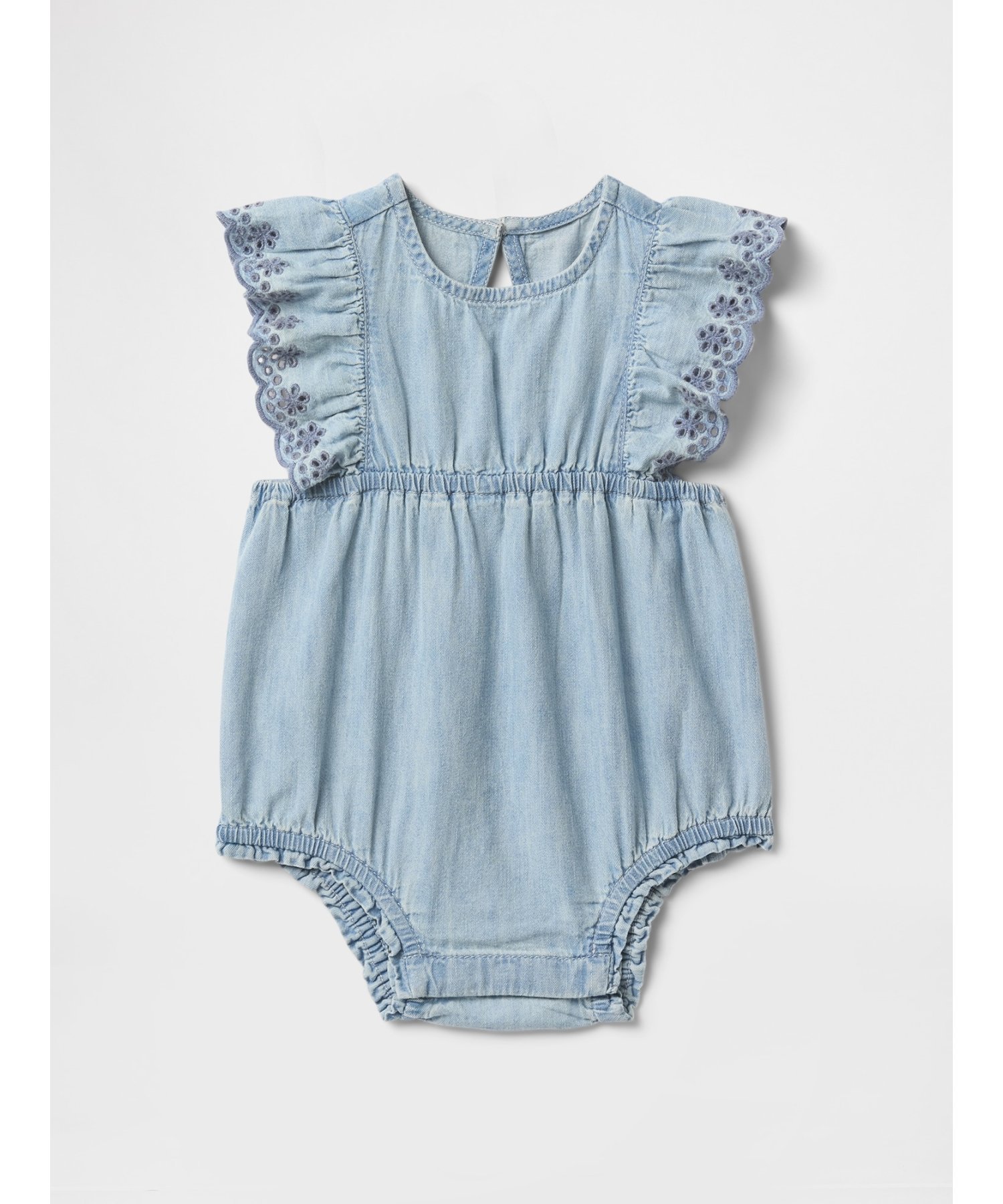 【SALE／30%OFF】GAP (K)デニム ラッフルフリル バブル ショートオール (ベビー) ギャップ マタニティウェア・ベビー用品 ロンパース・カバーオール ブルー