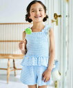 BeBe ぽこぽこシャーリングビスチェ+ショートパンツセットアップ(90~140cm) ベベ オンライン ストア トップス アンサンブル ブルー イエロー【送料...