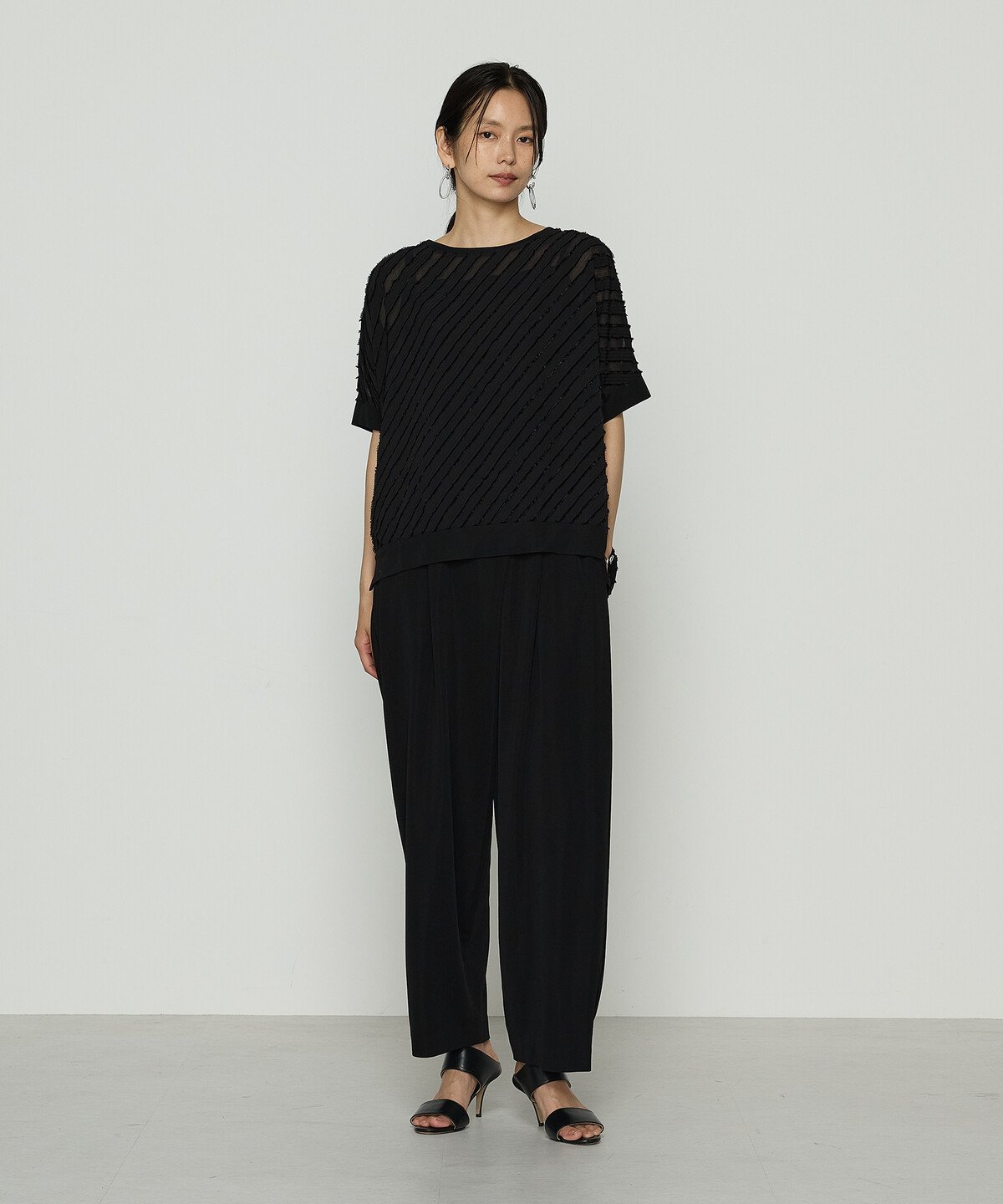 Gabardine K.T バイアス柄カットジャカード バイアス柄プルオーバー コムサ トップス カットソー・Tシャツ ブラック【送料無料】