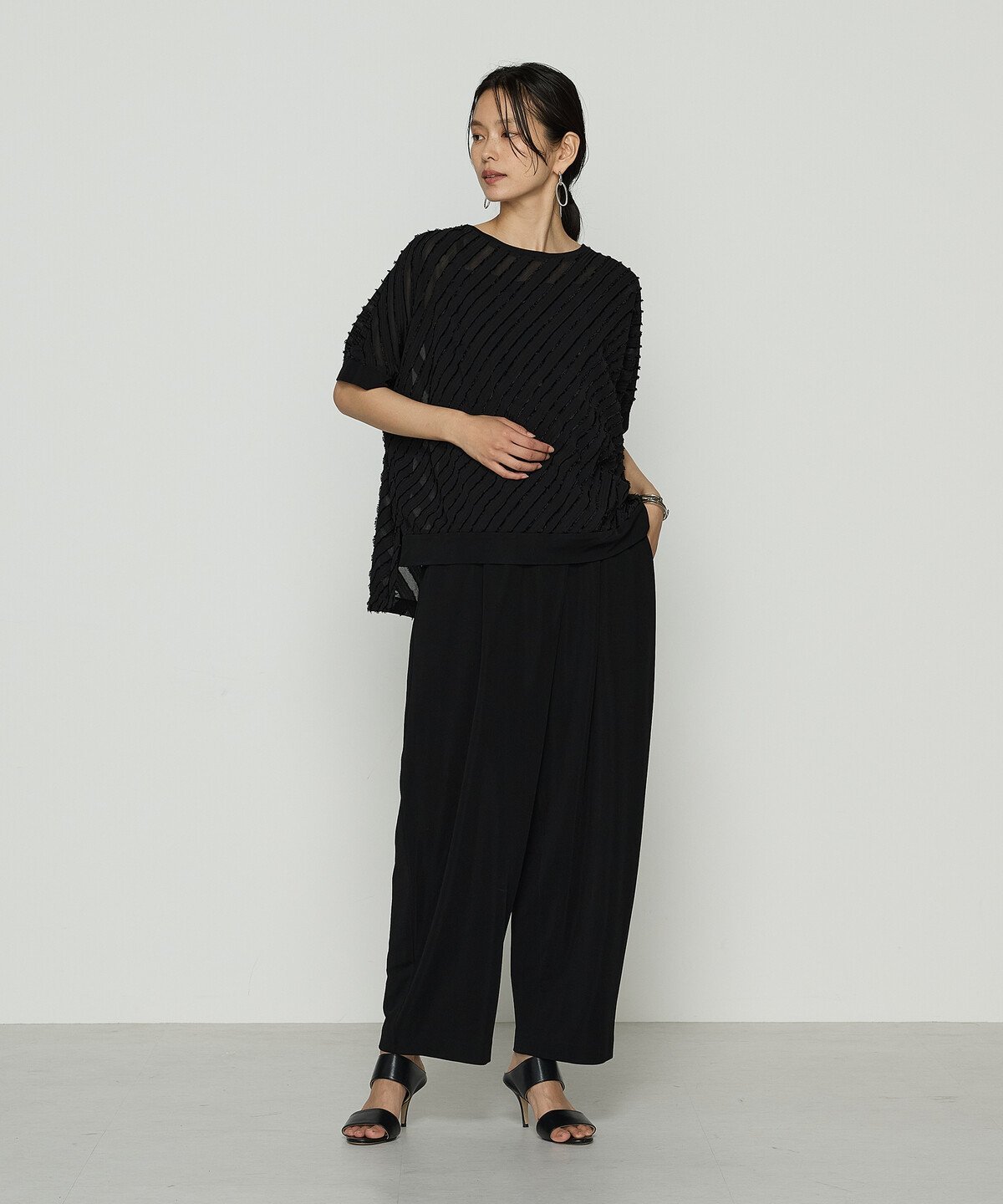 Gabardine K.T バイアス柄カットジャカード バイアス柄プルオーバー コムサ トップス カットソー・Tシャツ ブラック【送料無料】