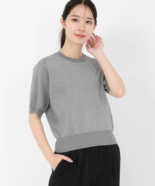 【SALE／30%OFF】ICHIE 5分袖ラメニット ストロベリーフィールズ トップス ニット グレー ピンク【送料無料】