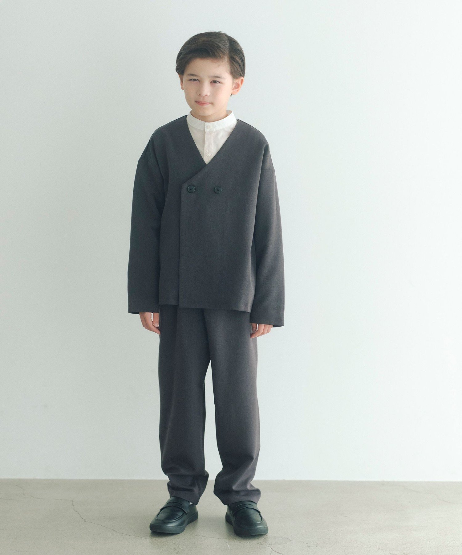 UNITED ARROWS green label relaxing ノーカラージャケット + タックパンツ セット / キッズ 140cm-160cm ユナイテッドアローズ グリーンレーベルリラクシング ジャケット・アウター テーラードジャケット・ブレザー グレー【送料無料】