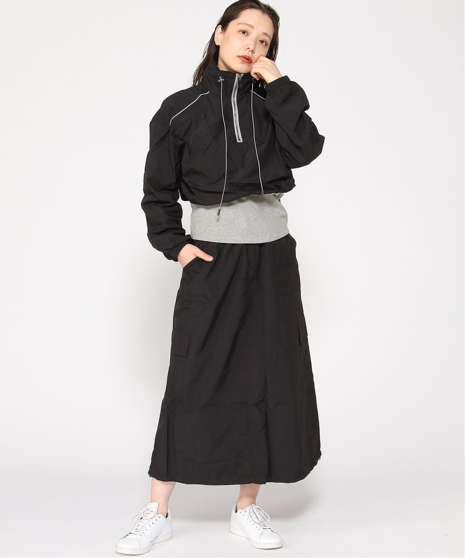 VIVID LADY VIVID LADY/(W)プルオーバー and Iラインカーゴスカート ビビッドレディー トップス カットソー・Tシャツ グレー ブラック ホワイト