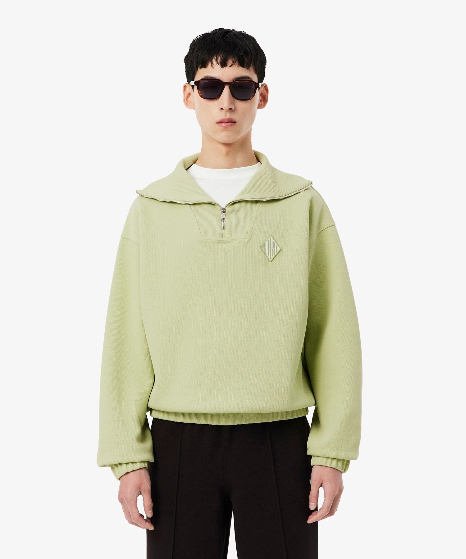 LACOSTE ルーズフィット ストレッチ鹿の子地ニット ハーフジッププルオーバー ラコステ トップス スウェット・トレーナー グリーン【送料無料】