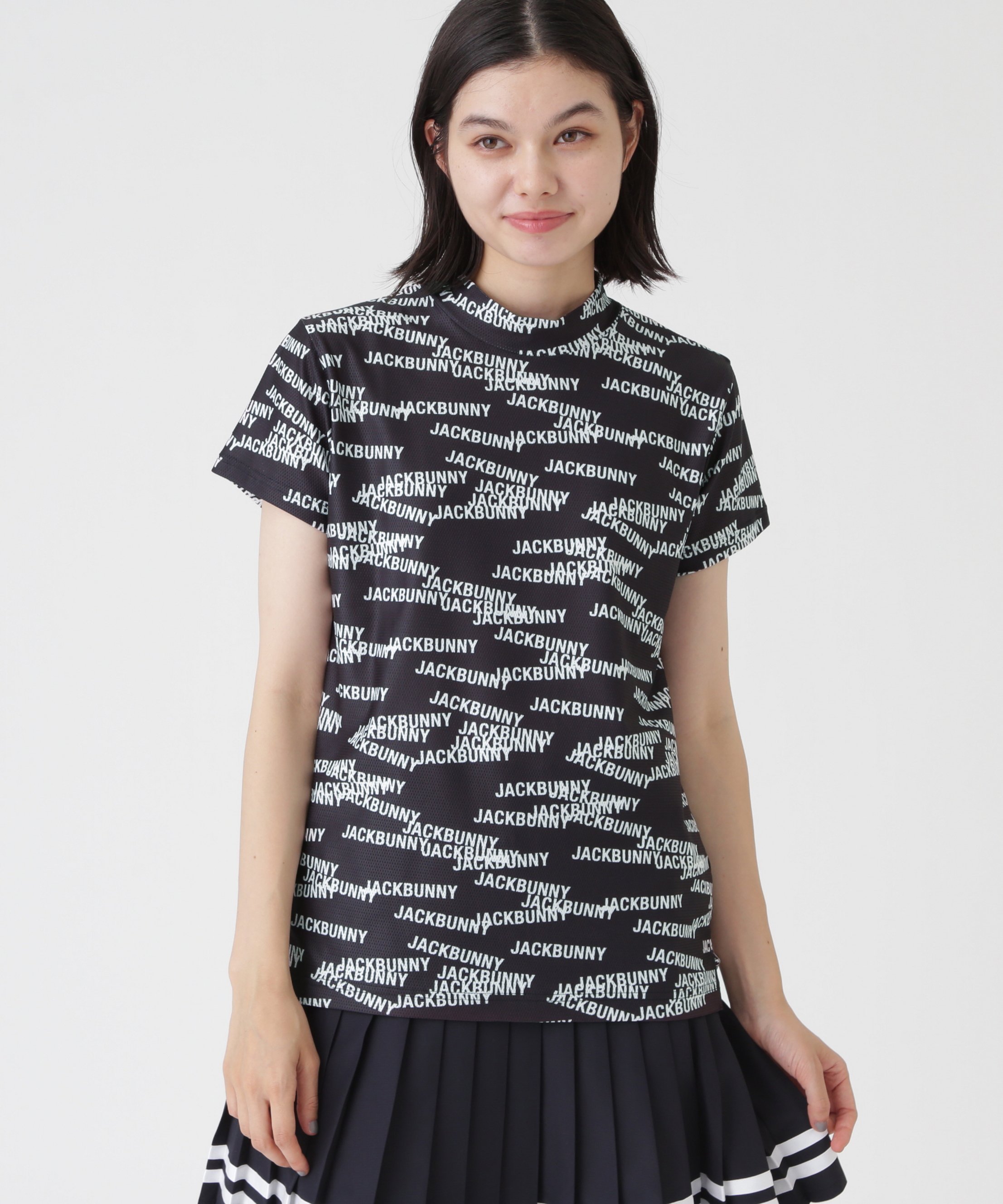 Jack Bunny!! Peメッシュ半袖モックネックカットソー ジャックバニー トップス その他のトップス ブラック ホワイト ベージュ