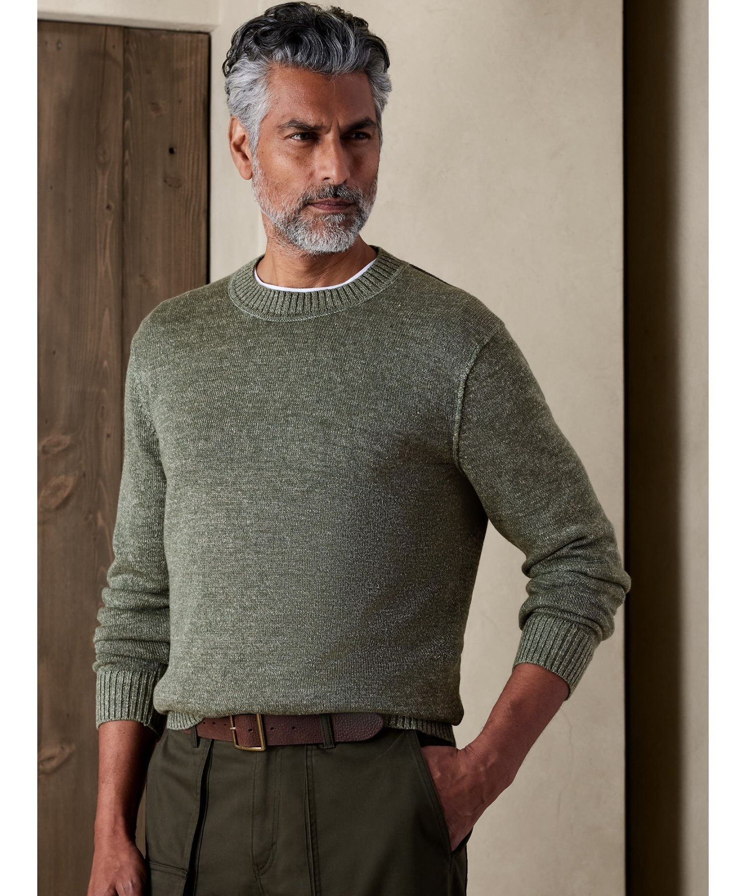 【SALE／60%OFF】BANANA REPUBLIC (M)Giorgio コットンリネンセーター バナナ・リパブリック トップス ニット カーキ ベージュ ブルー【送料無料】のサムネイル