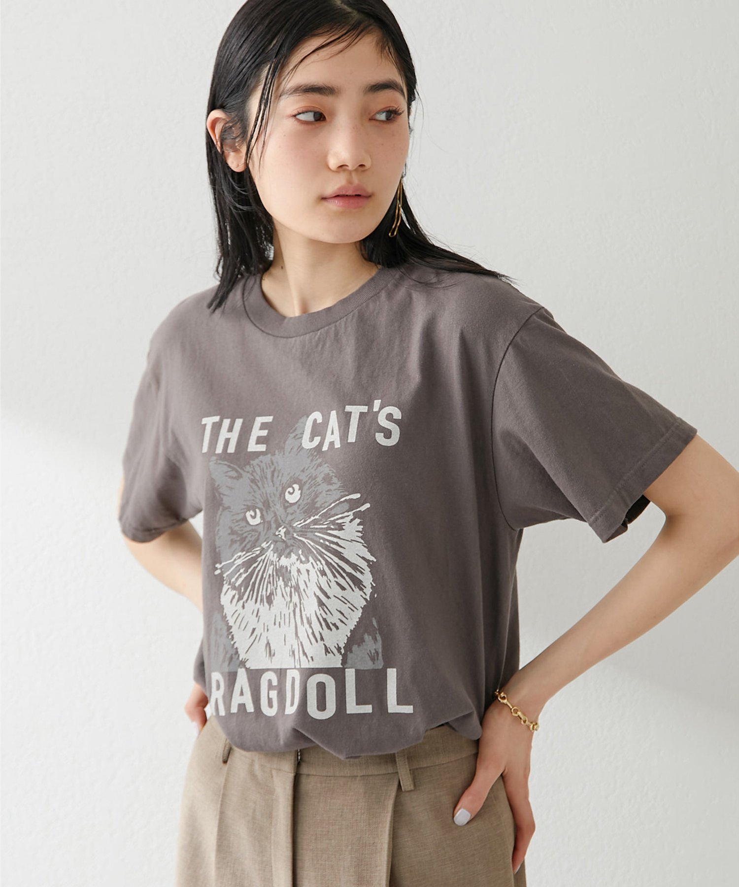 Whim Gazette CAT Tシャツ ウィム ガゼット トップス カットソー・Tシャツ グレー ホワイト【送料無料】