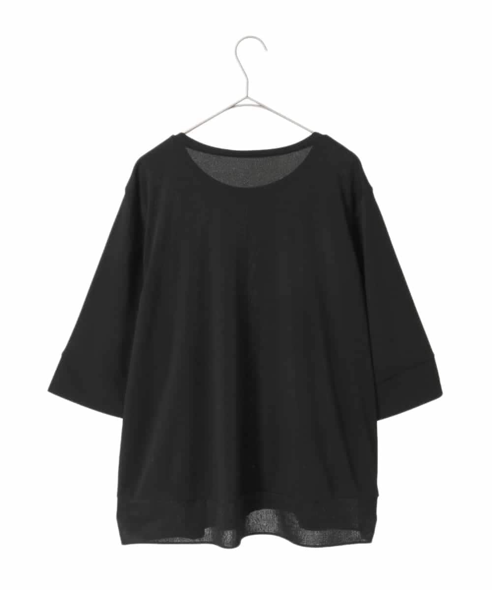 HIROKO BIS GRANDE 【大きいサイズ】切り替えリブハーフスリーブカットソー /洗える ヒロコ ビス グランデ トップス カットソー・Tシャツ ブラック