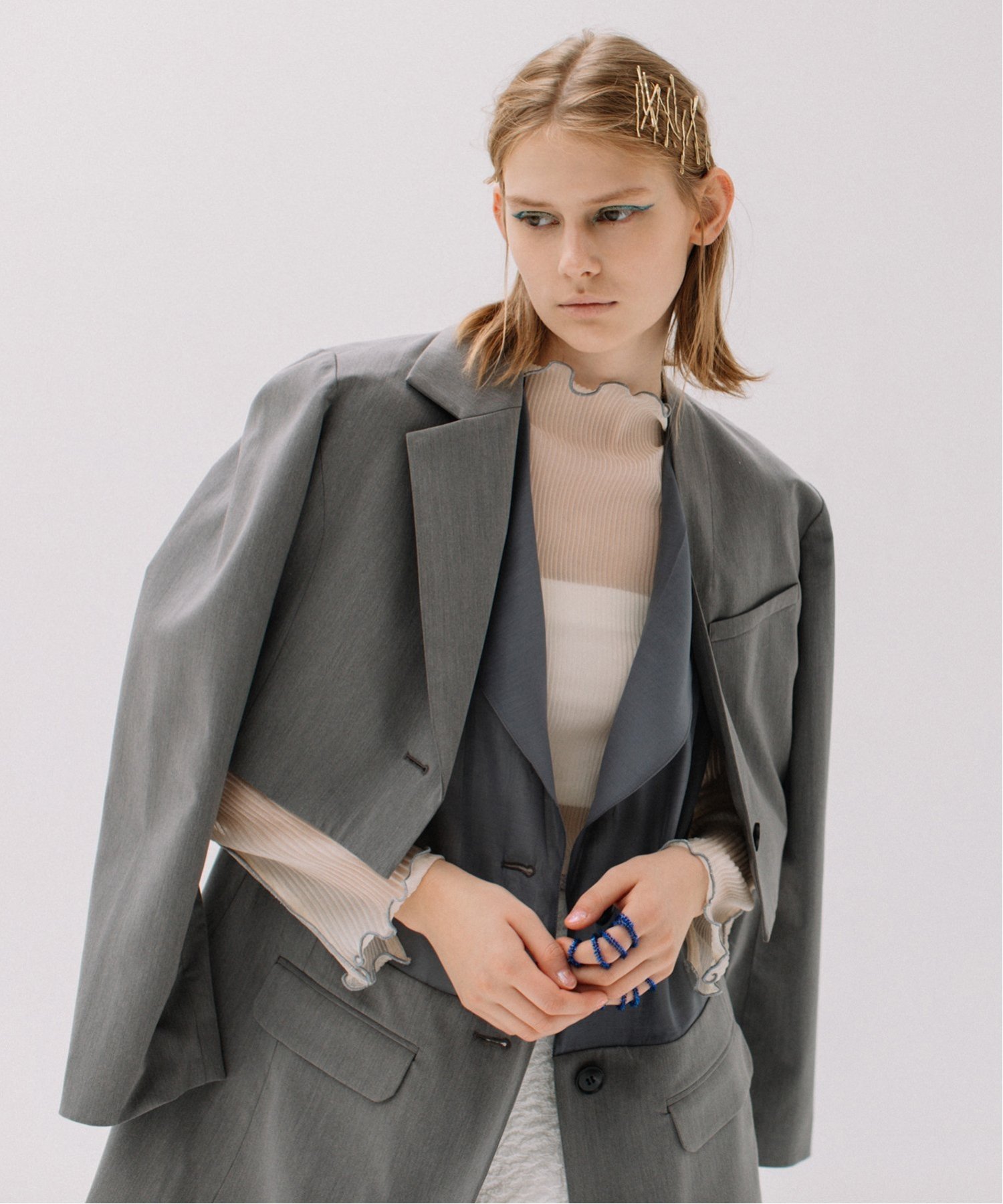 AULA AILA LAYERED JACKET SET アウラアイラ ジャケット・アウター テーラードジャケット・ブレザー ブラック ベージュ グレー【送料無料】のサムネイル