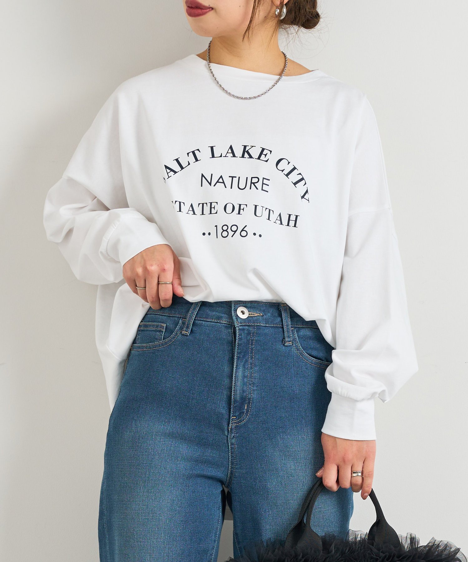 un dix cors シルケット風ロゴロンT アンディコール トップス カットソー・Tシャツ ホワイト ネイビー【送料無料】