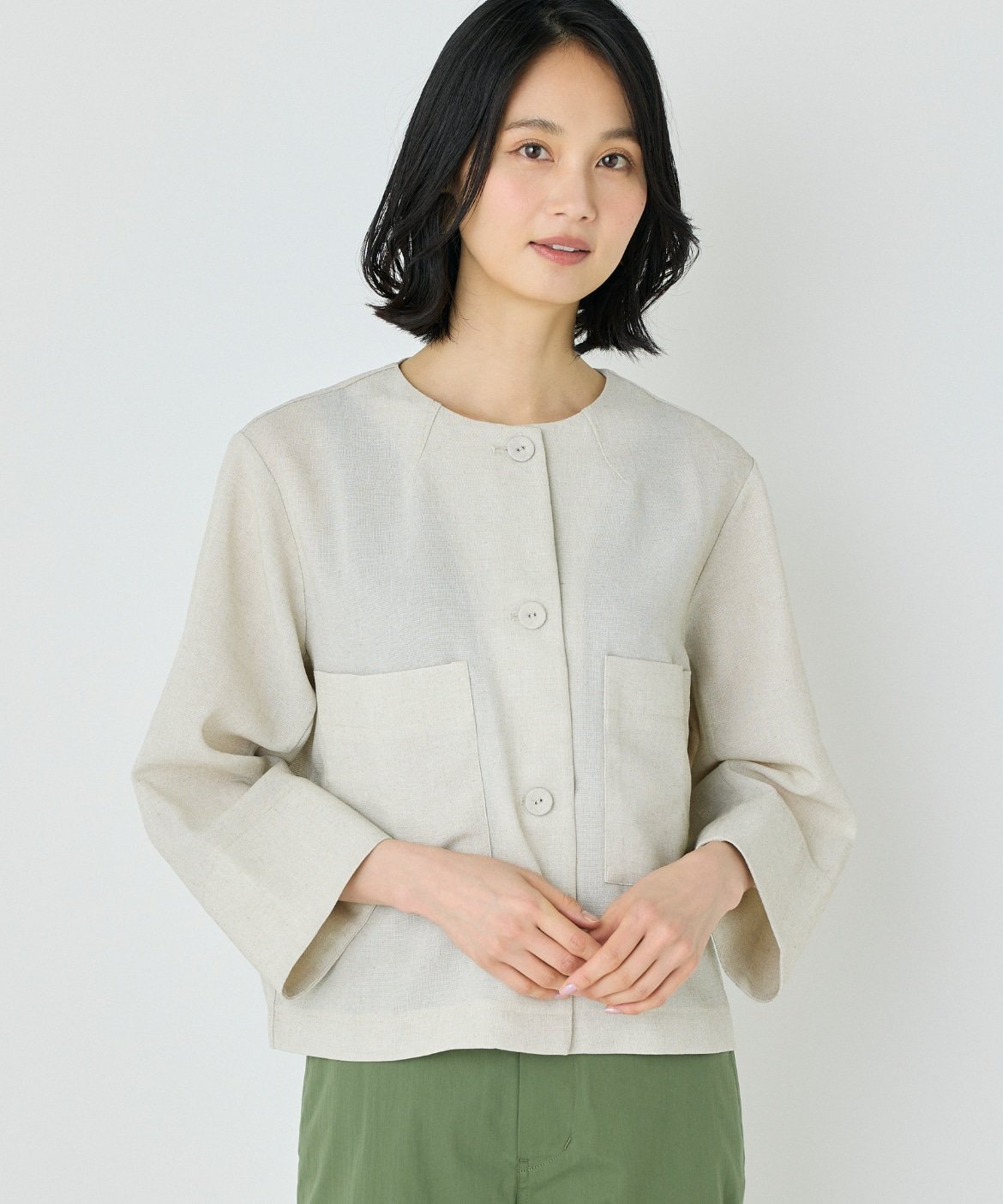 7-IDconcept. 《大きいサイズ》カラミノーカラージャケット セブンアイディコンセプト ジャケット・アウター ノーカラージャケット ネイビー ベージュ