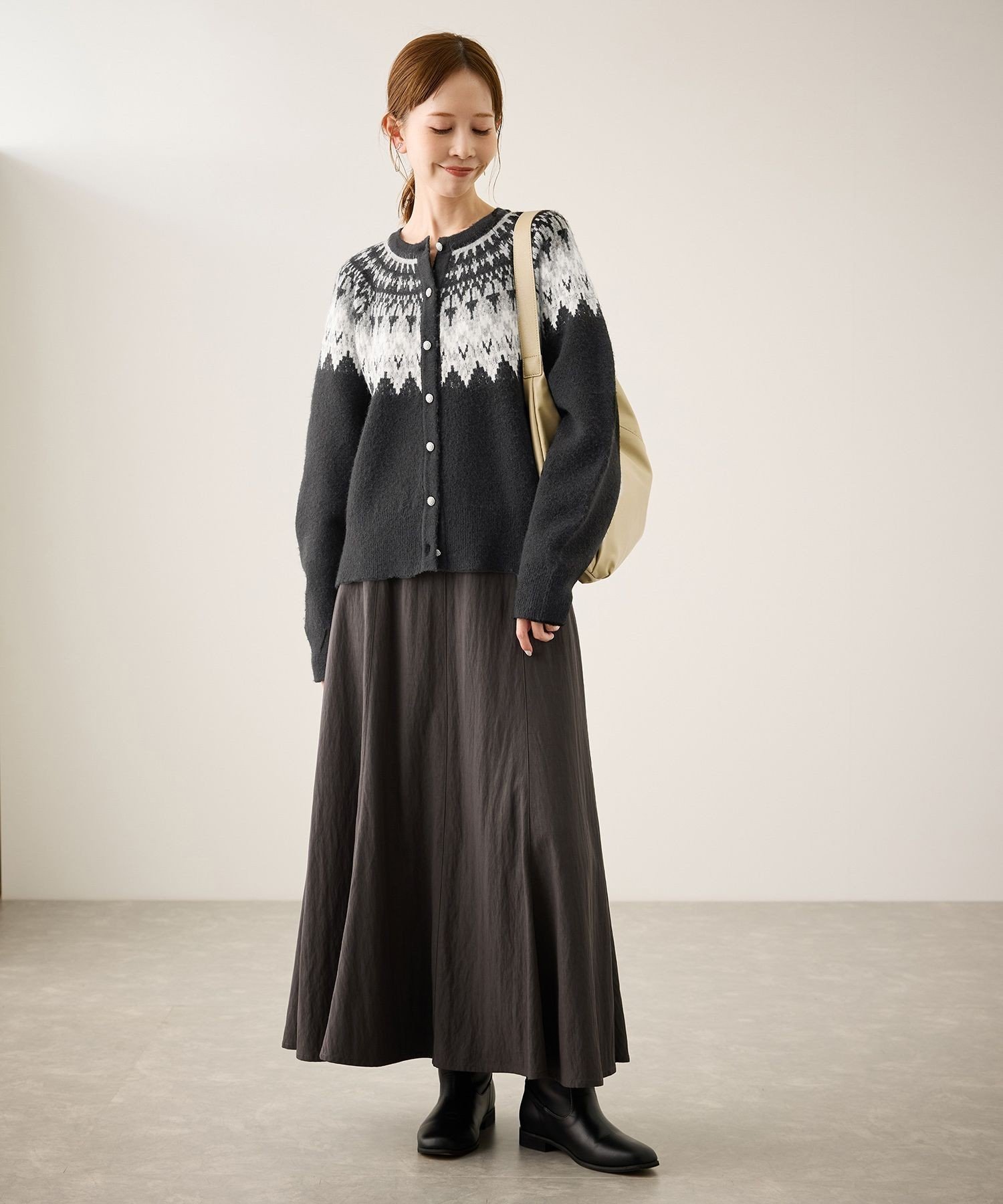 【SALE／30%OFF】ROPE' PICNIC ノルディック柄カーディガン ロペピクニック トップス カーディガン ブラック ホワイト【送料無料】