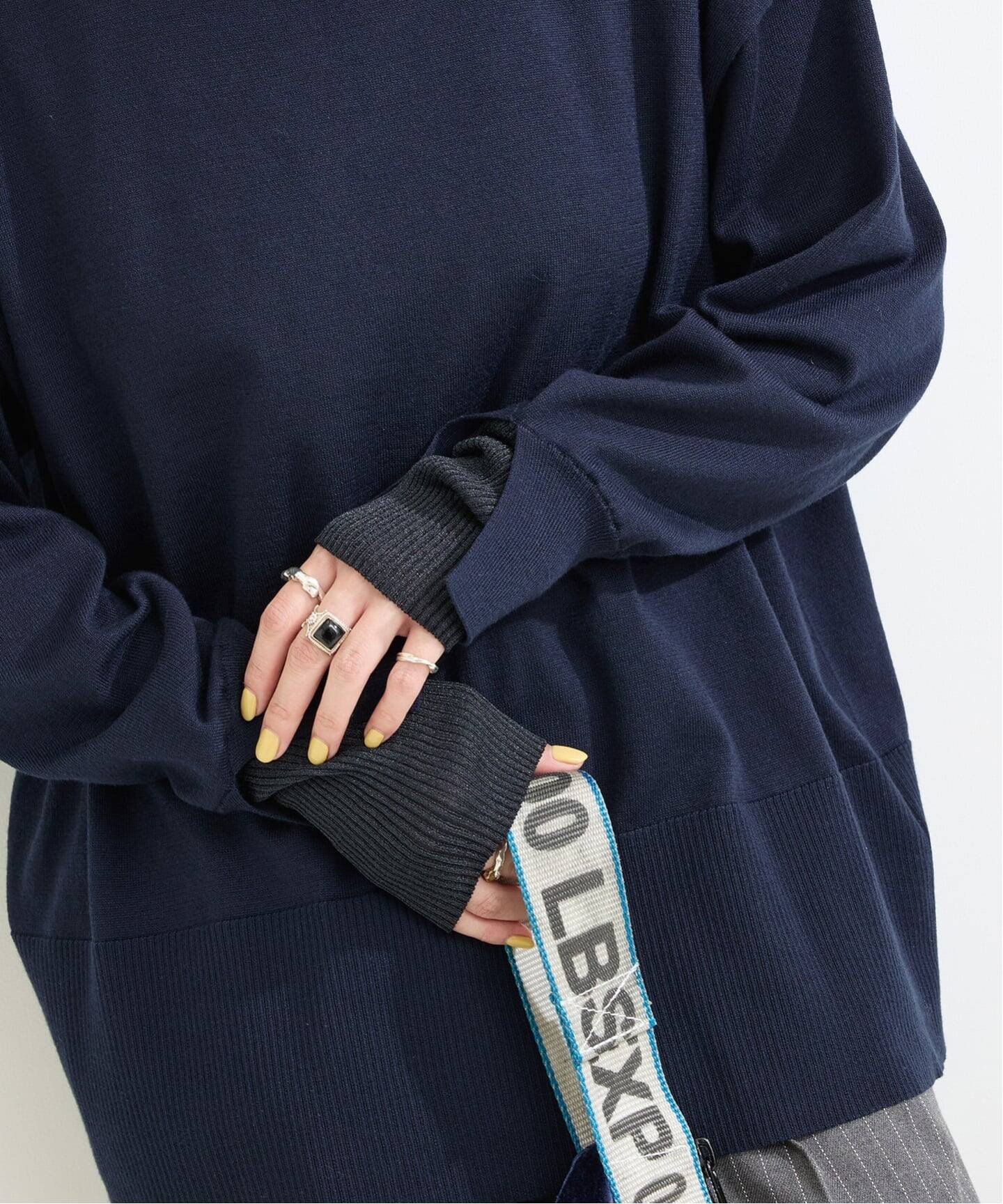 B.C STOCK 手洗い可 / 袖口シアーレイヤープルオーバー ベーセーストック トップス ニット グレー ブラウン ワインレッド ネイビー【送料無料】のサムネイル