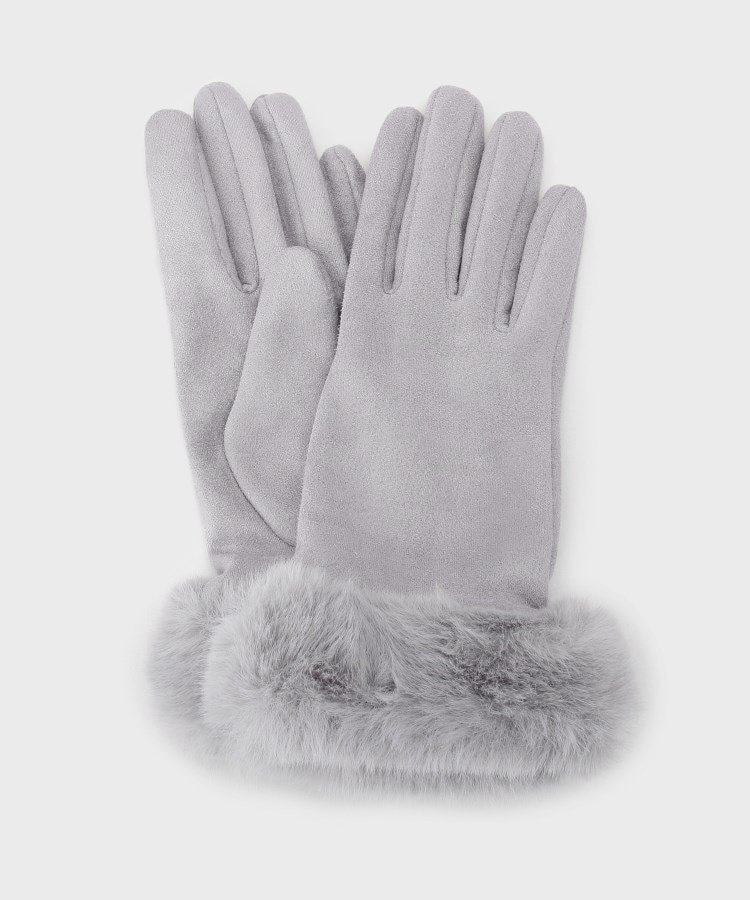 OPAQUE.CLIP フェイクファー付きグローブ オペークドットクリップ ファッション雑貨 手袋 グレー ブラックのサムネイル