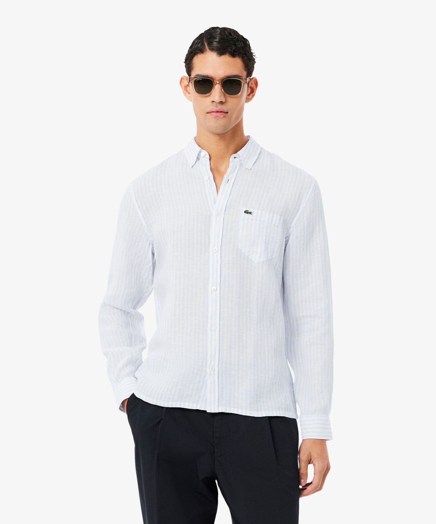 【SALE／30%OFF】LACOSTE リネンストライプシャツ ラコステ トップス シャツ・ブラウス【送料無料】