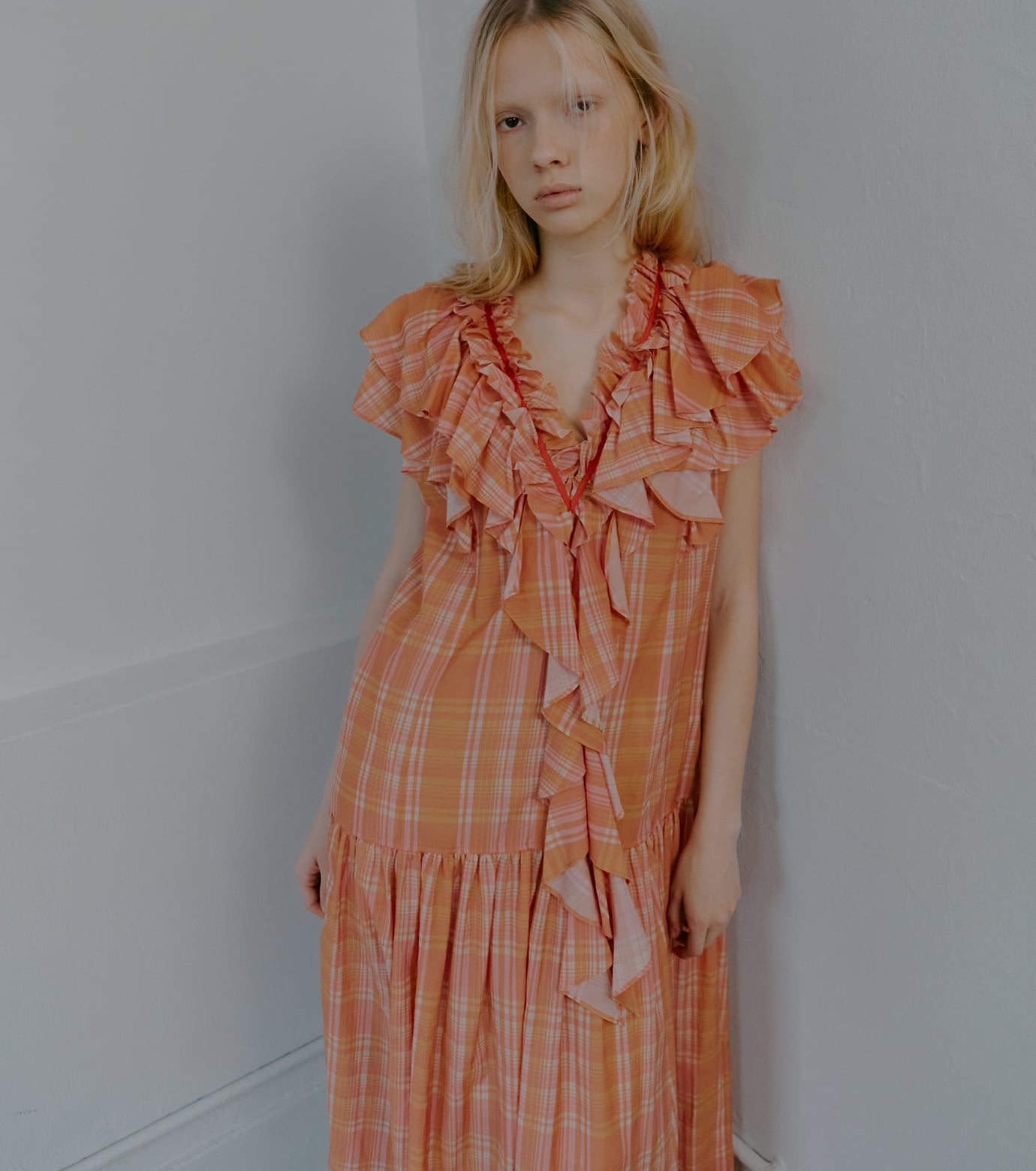 IRENENNE プラッドプリントマキシドレス / Plaid Print Maxi Dress ルシェルブルー ワンピース・ドレス ワンピース オレンジ ブルー