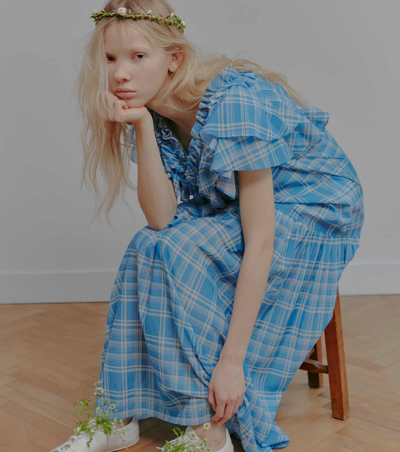 IRENENNE プラッドプリントマキシドレス / Plaid Print Maxi Dress ルシェルブルー ワンピース・ドレス ワンピース オレンジ ブルー