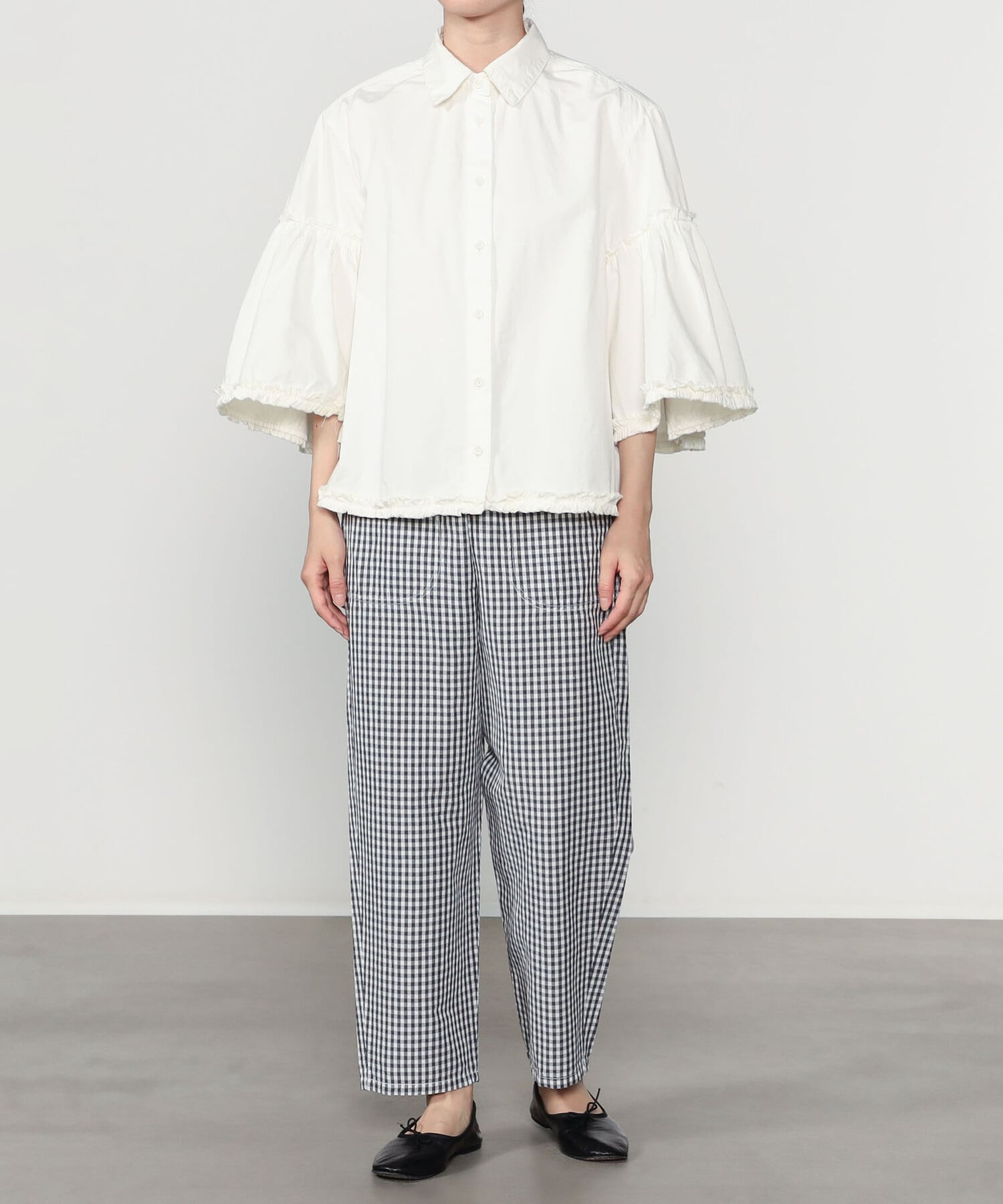 Bshop crinkle crinkle crinkle ｜ ガーメントダイ フリルシャツ WOMEN ビショップ トップス シャツ・ブラウス ホワイト ネイビー【送料無料】