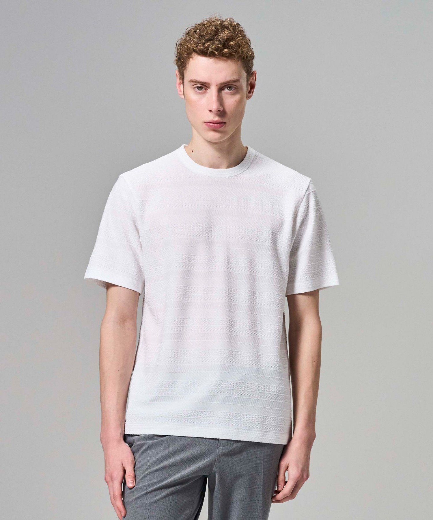 JOSEPH HOMME 【新柄 / 新素材】ジャガードボーダー クルーネックTシャツ ジョゼフ オム トップス カットソー・Tシャツ ブラック ホワイト【送料無料】