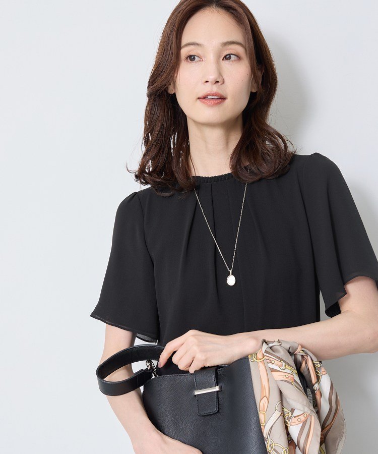 Reflect 【S-4Lサイズ/UVカット/接触冷感】シフォンジャージブラウス リフレクト トップス シャツ・ブラウス イエロー ブラック ネイビー ホワイト