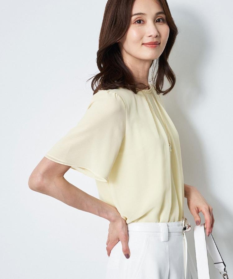 Reflect 【S-4Lサイズ/UVカット/接触冷感】シフォンジャージブラウス リフレクト トップス シャツ・ブラウス イエロー ブラック ネイビー ホワイト