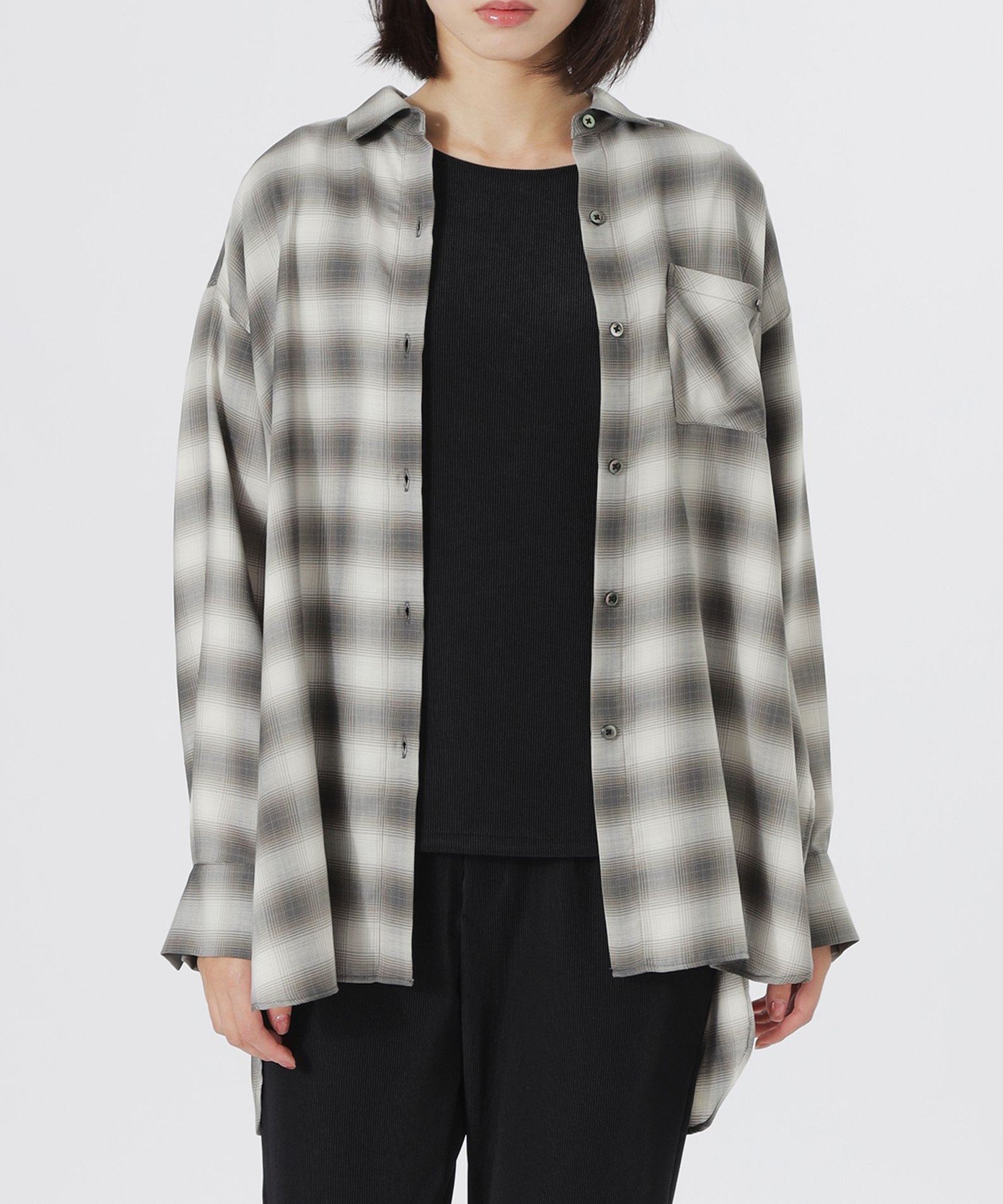 LOVELESS シアービエラ オンブレチェックシャツ ラブレス トップス シャツ・ブラウス ネイビー グレー