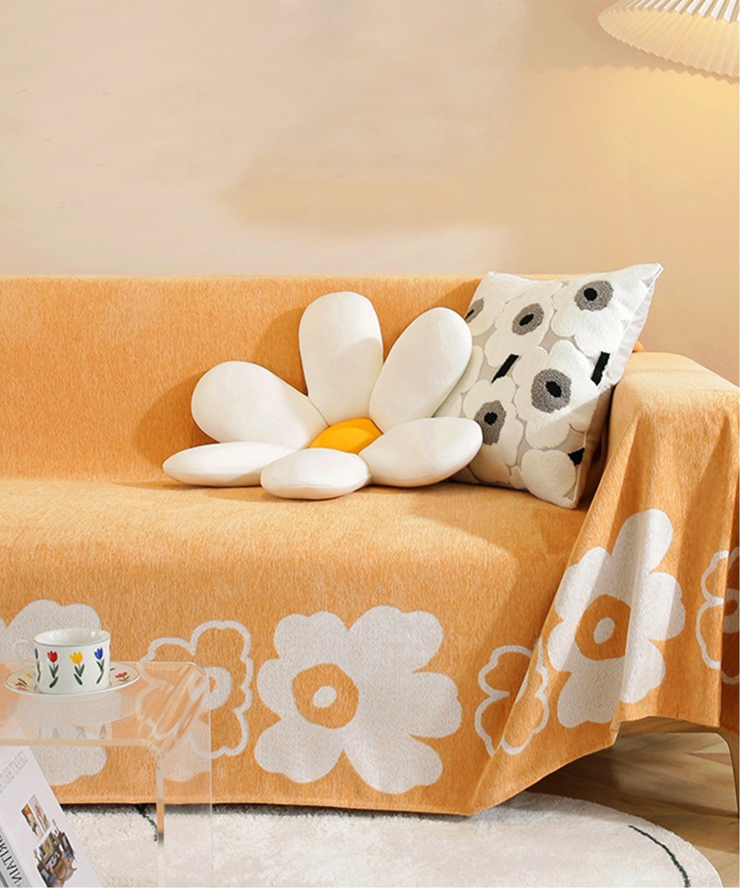 【SALE／30%OFF】aimoha home aimoha home/(W)【丸洗いOK!】大花柄のソファーカバー/ブランケット アイモハ インテリア・生活雑貨 ブランケット・ひざ掛け イエロー ホワイト オレンジ カーキ グリーン ベージュ【送料無料】