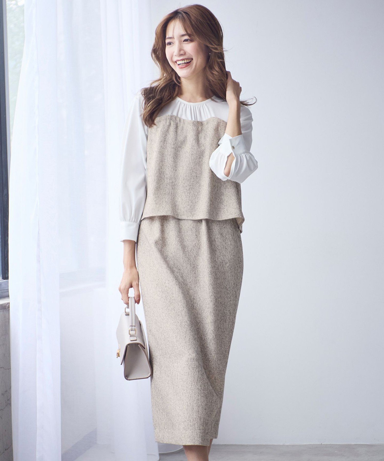 any SiS S 【洗える】ツイードコンビ ワンピース エニィスィス ワンピース・ドレス ワンピース ブラック ホワイト【送料無料】のサムネイル