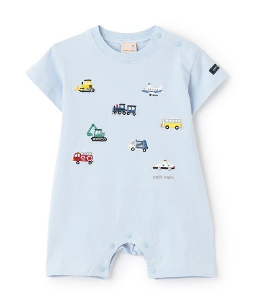 【SALE／30%OFF】petit main 【リンク】働く車刺しゅうカバーオール ナルミヤオンライン マタニティウェア・ベビー用品 ロンパース・カバーオール グレー ブルー ホワイトのサムネイル