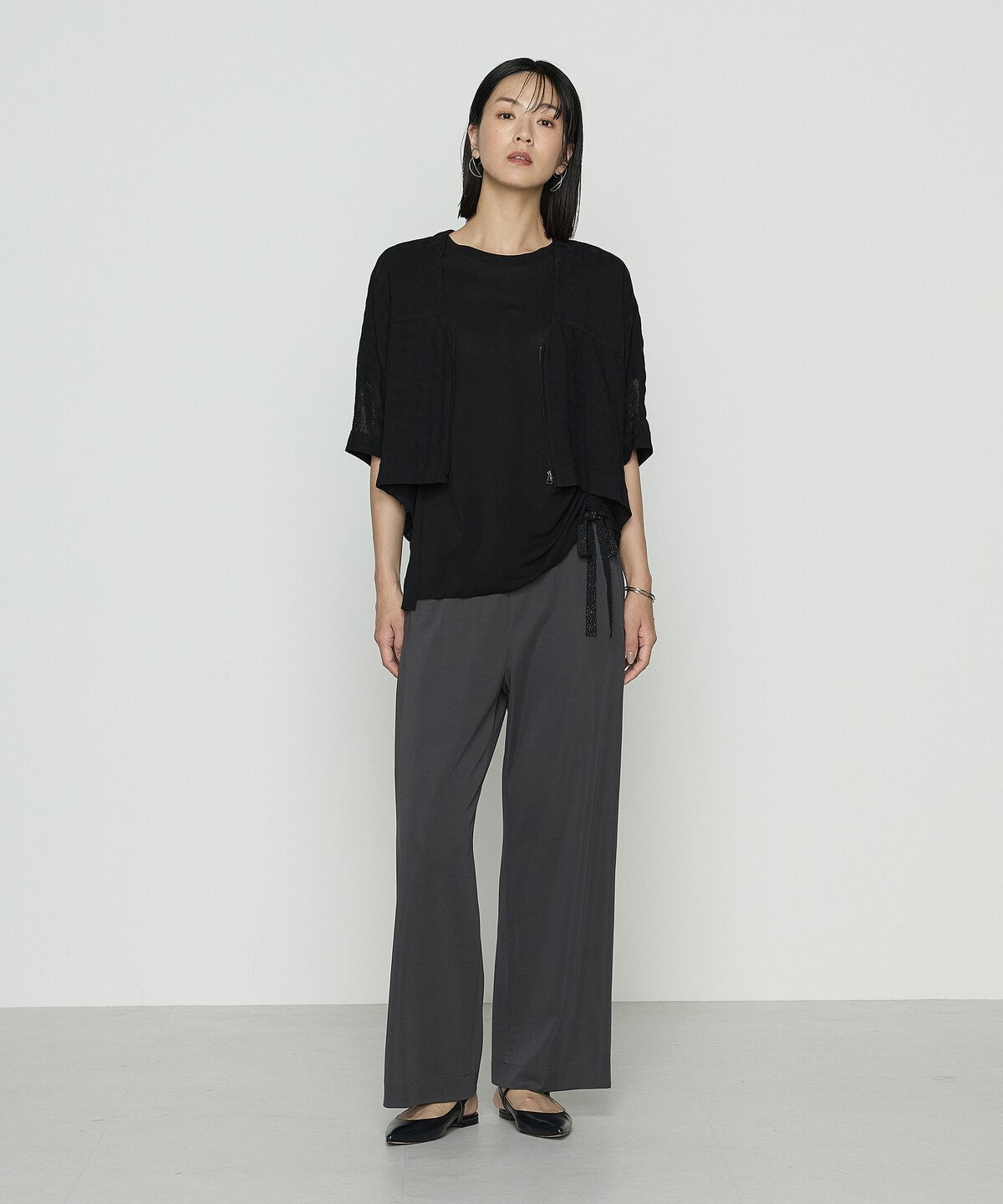 Gabardine K.T + [ +サイズ ] チェック柄カラミ ショートブルゾン コムサ ジャケット・アウター ブルゾン・ジャンパー ブラック【送料無料】
