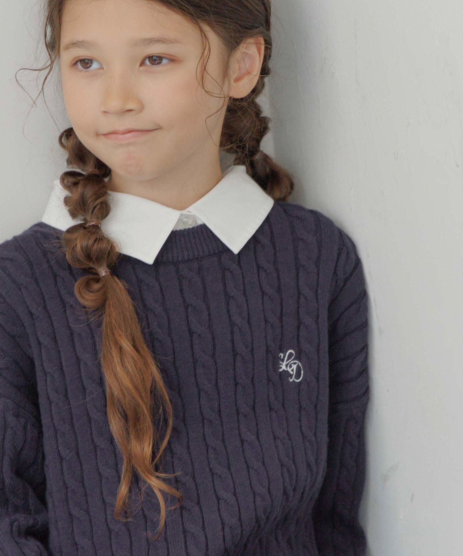 GLOBAL WORK メルティ襟付きケーブルプルオーバー/キッズ/593433 グローバルワーク トップス ニット ネイビー ブルーのサムネイル