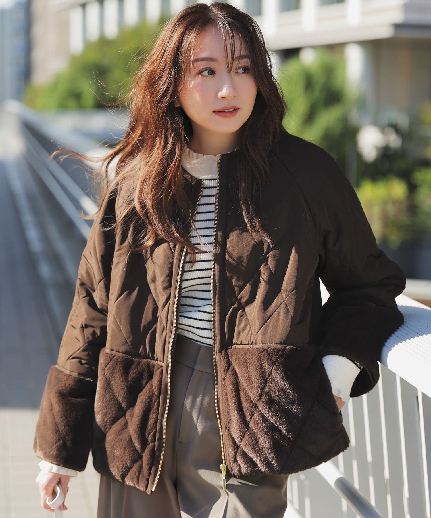 ANY SIS フェイクファーコンビキルティング アウター エニィスィス ジャケット・アウター テーラードジ..