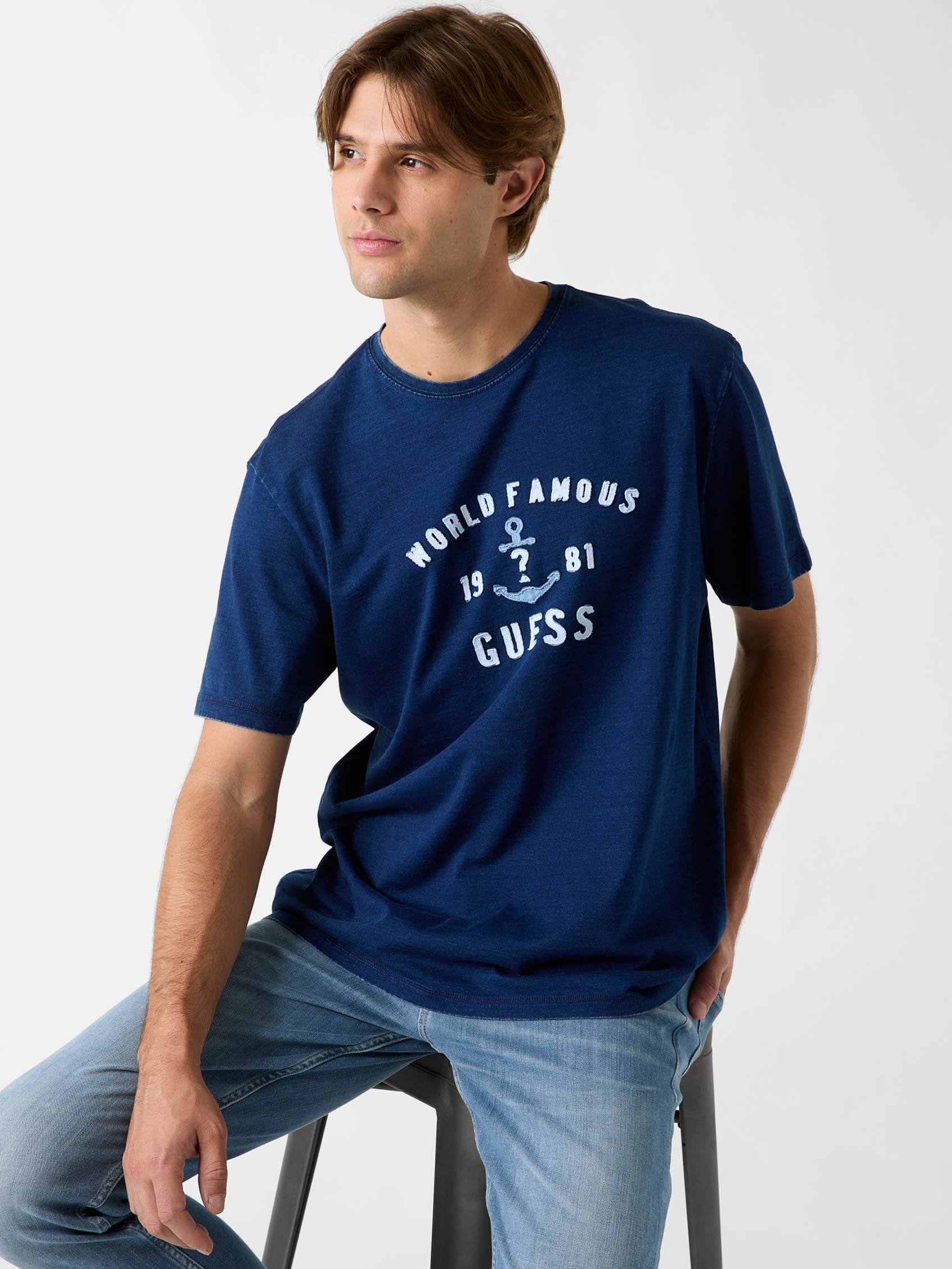 GUESS Tシャツ (M)MARINE Indigo Tee ゲス トップス カットソー・Tシャツ ブルー