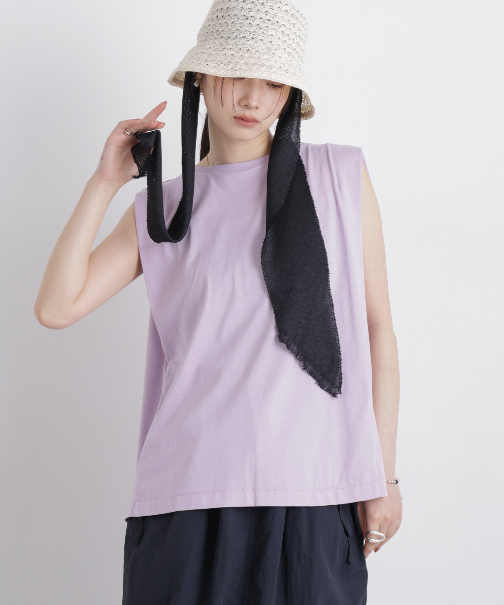 NANO universe NANOFINE ボックスフレアカットトップス ナノユニバース トップス カットソー・Tシャツ グレー パープル ホワイト