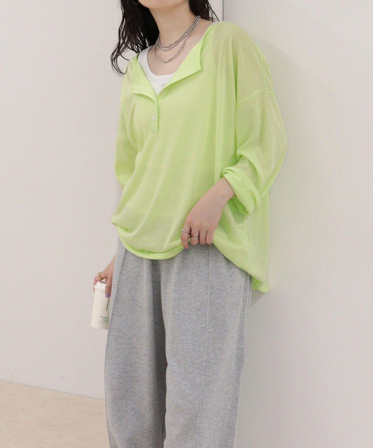 【SALE／41%OFF】fredy emue ヘンリー2WAYルーズロンTシャツ フレディ アンド グロスター トップス カットソー・Tシャツ ピンク ホワイト グレー
