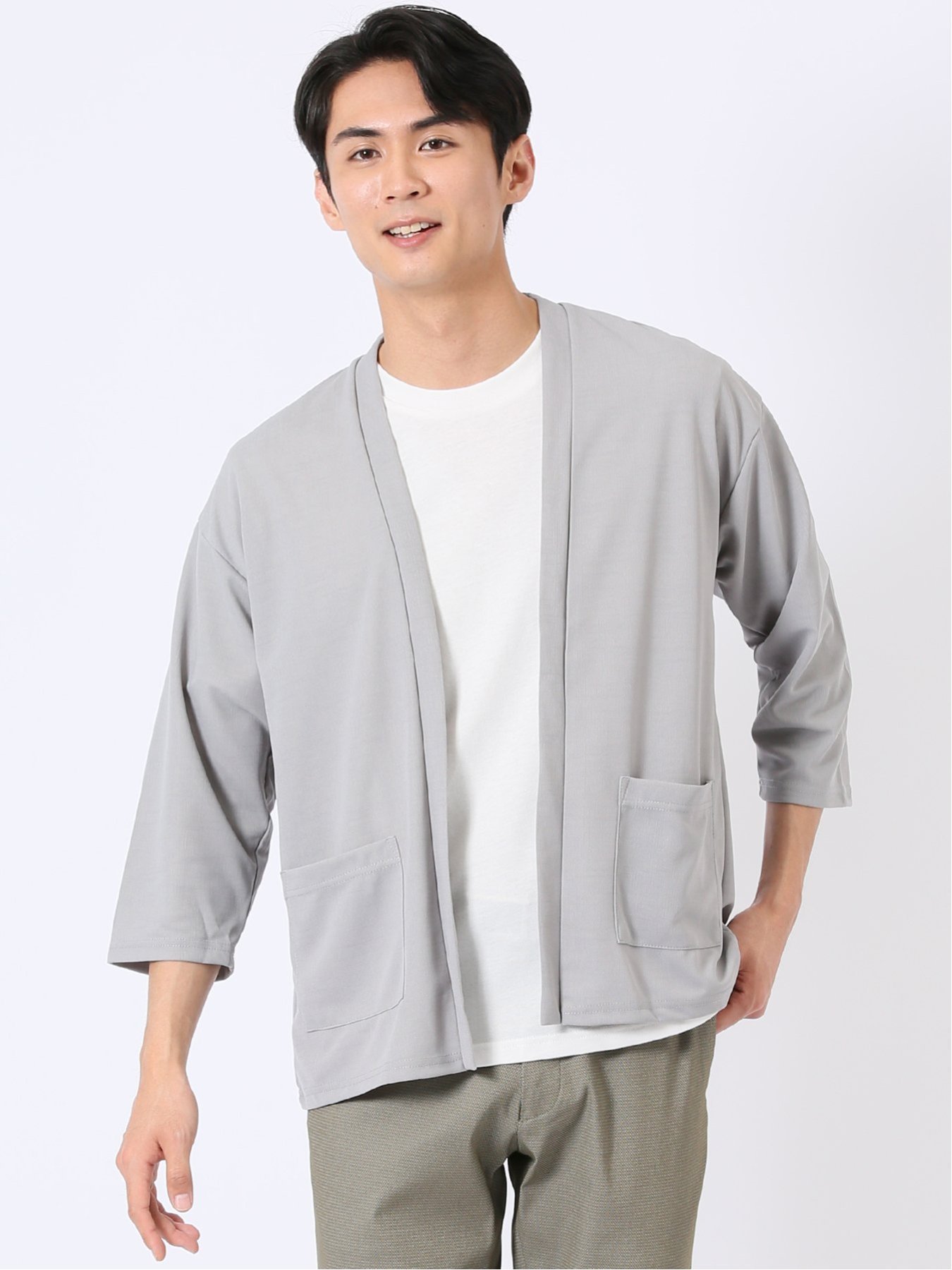 アンサンブル 2枚 セット メンズ 7分袖 カーディガン & 半袖 Tシャツ ややゆったり カウラ/Kaule タカキュー トップス アンサンブル グレー ブルー