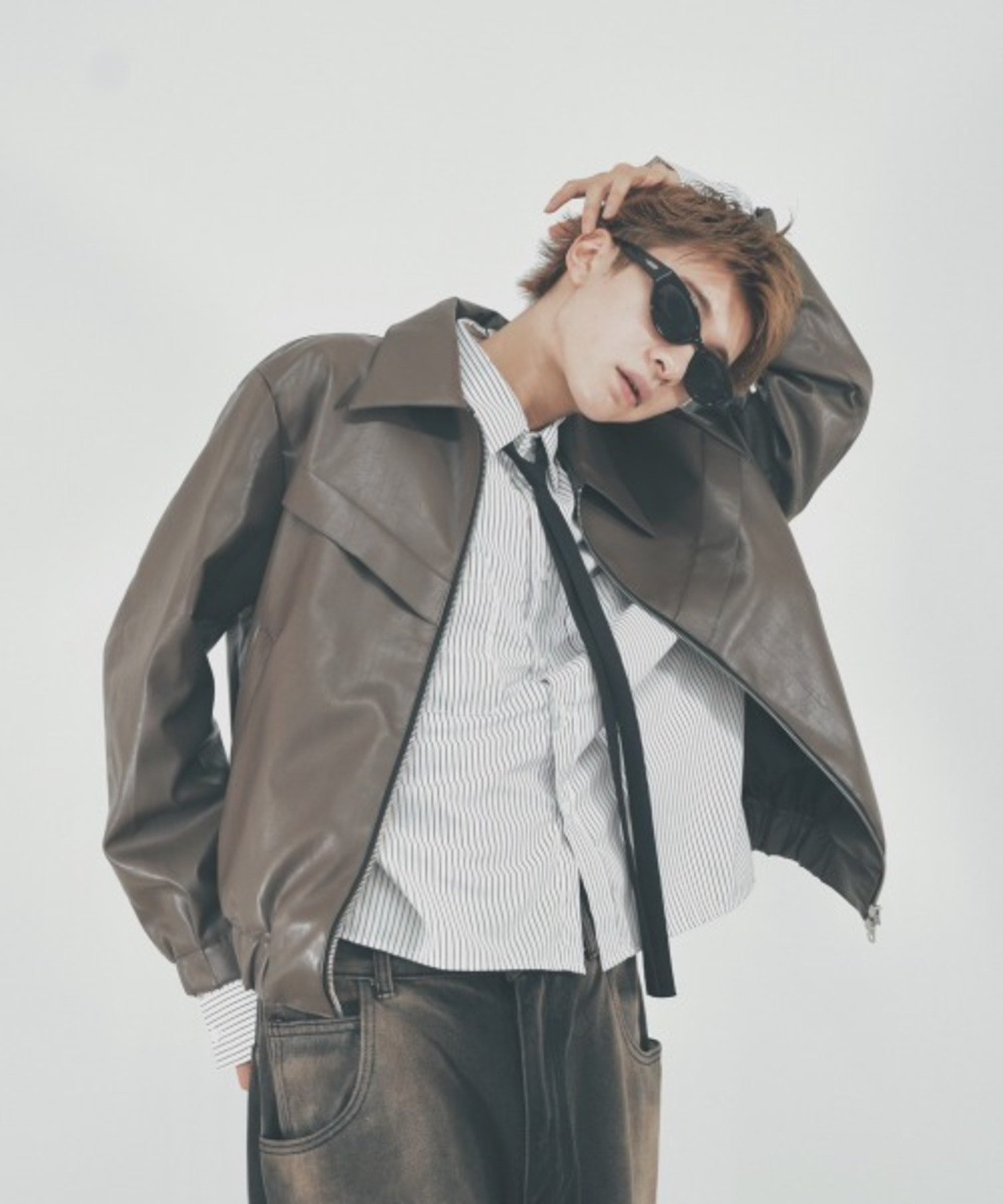 + 【Chikashitsu +】coating design zipup jacket オーバーサイズ ジャケット ネバーマインドザエックスユー／チカシツプラス ジャケット・アウター その他のジャケット・アウター ブラック ブラウン