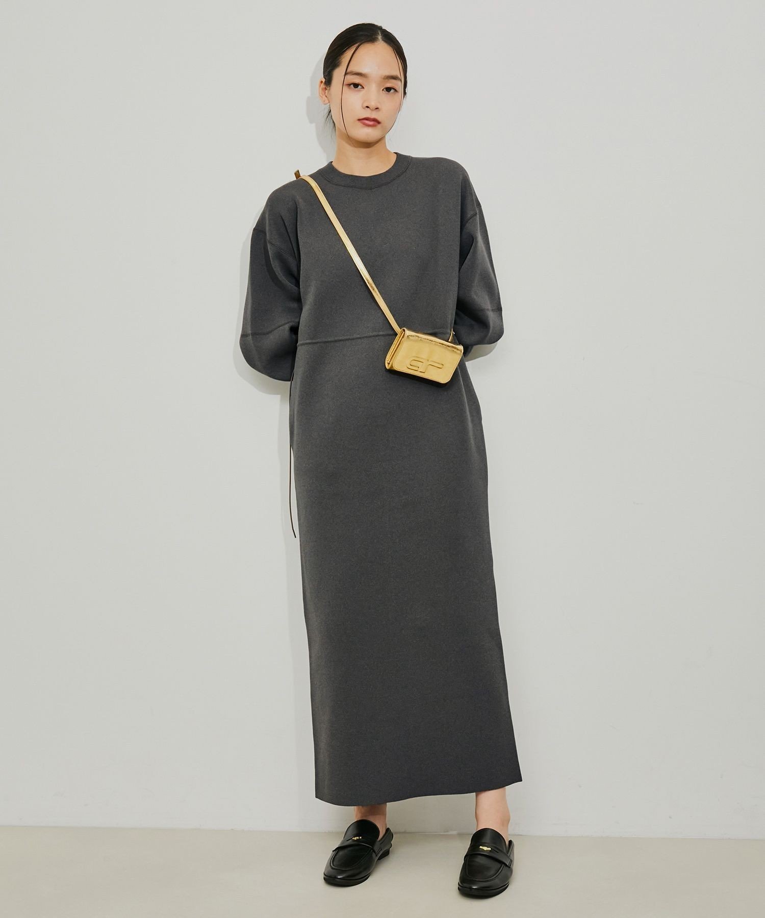 ADAM ET ROPE' FEMME 【サステナブル】フォルムニットワンピース アダムエロペ ワンピース・ドレス ワンピース グレー ブラック ベージュ【送料無料】