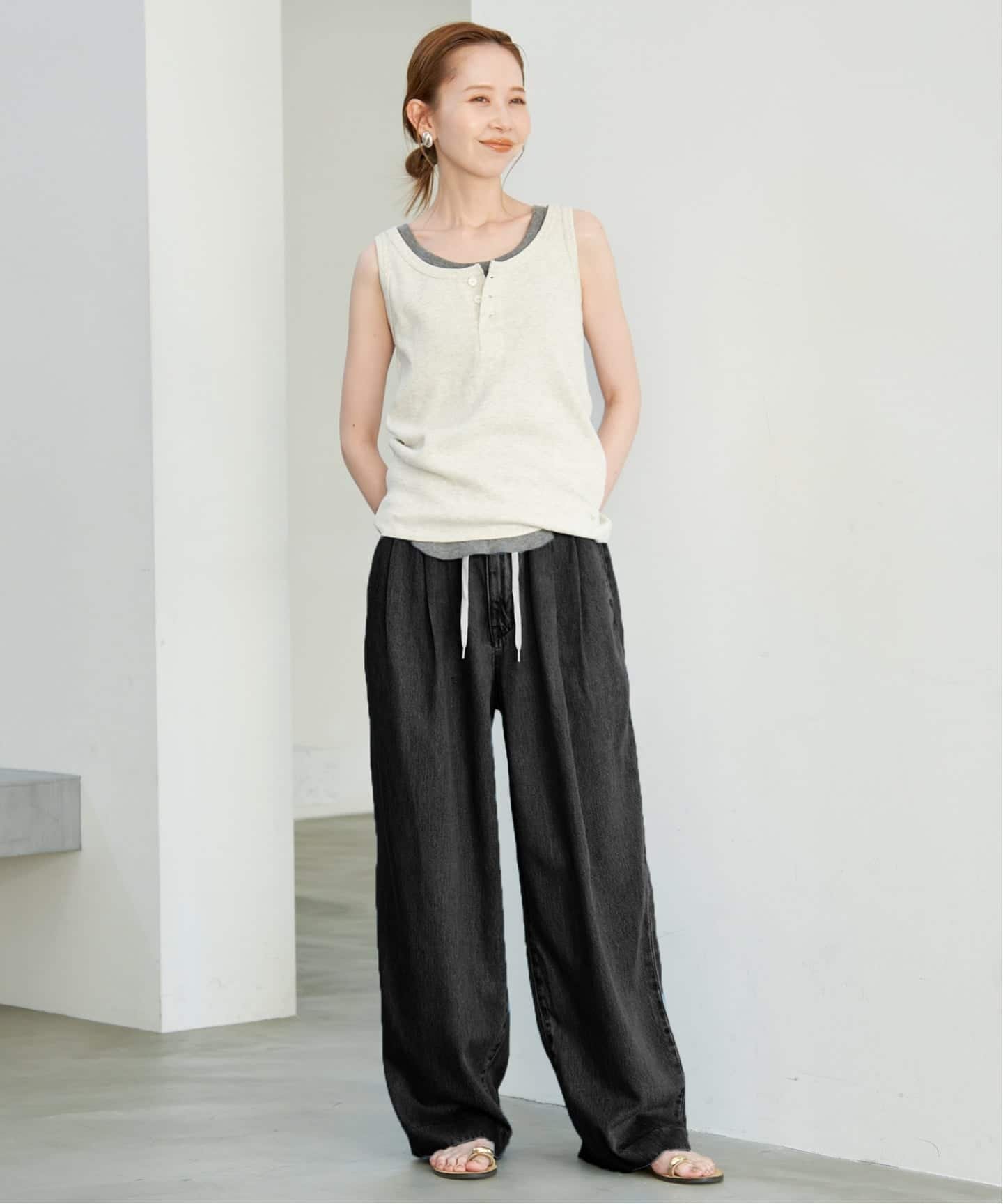 SLOBE IENA LE DENIM DRAW WAISTバギーパンツ スローブ イエナ パンツ ジーンズ・デニムパンツ ブラック【送料無料】