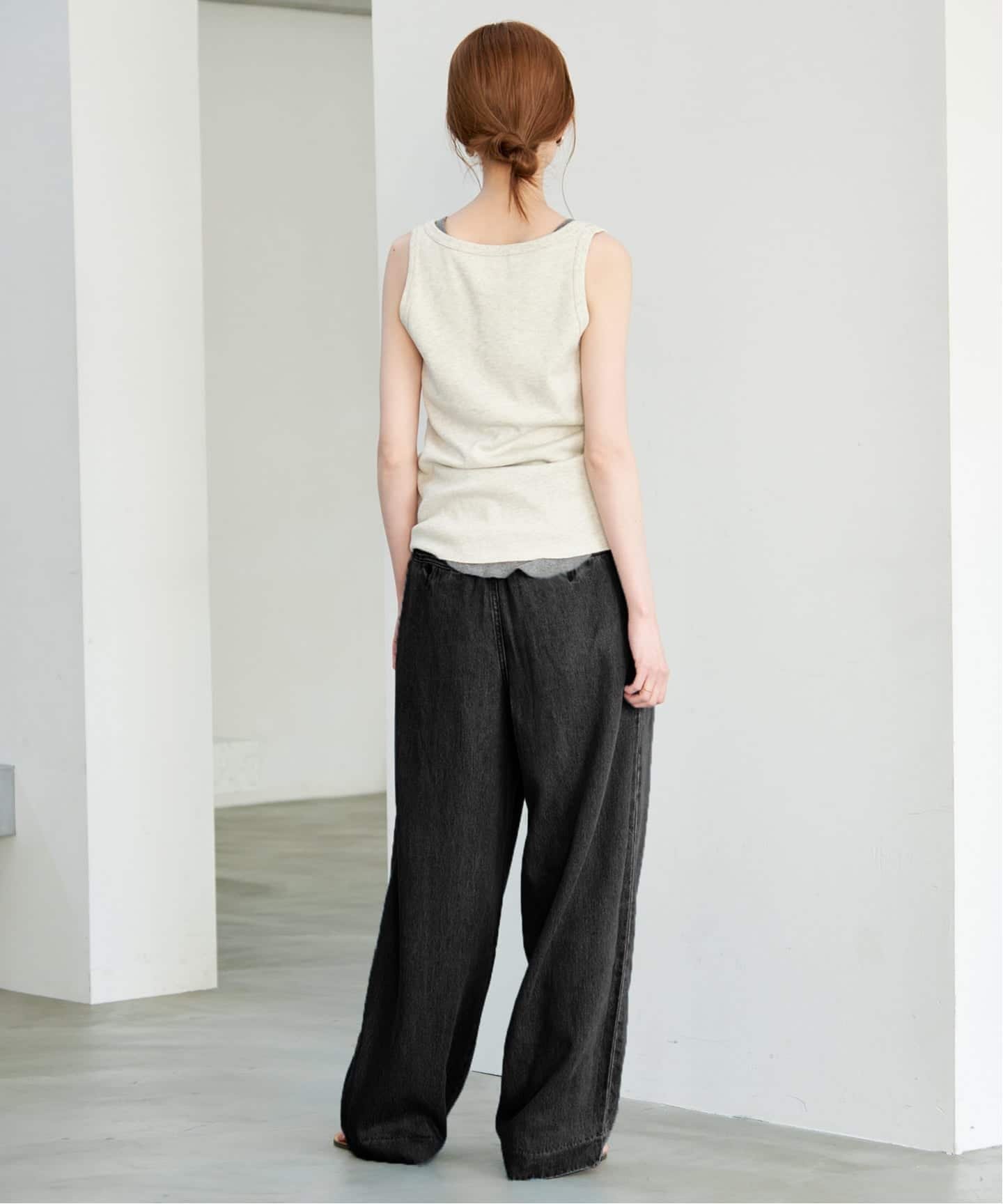 SLOBE IENA LE DENIM DRAW WAISTバギーパンツ スローブ イエナ パンツ ジーンズ・デニムパンツ ブラック【送料無料】