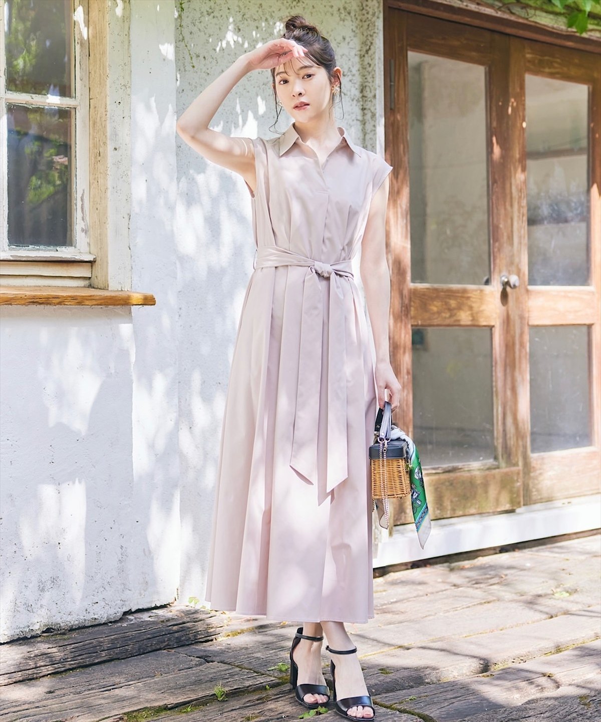 Swingle ベルト付きフレンチタフタシャツワンピース スウィングル ワンピース・ドレス その他のワンピース・ドレス ピンク ブラウン ブラック【送料無料】のサムネイル