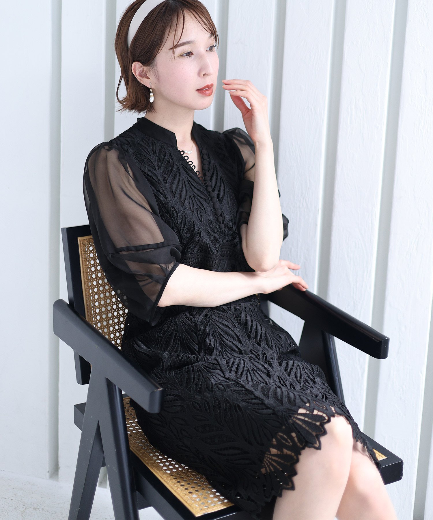 【SALE／57%OFF】PourVous オーガンジースリーブ結婚式オケージョンドレス同窓会パーティードレスお呼..